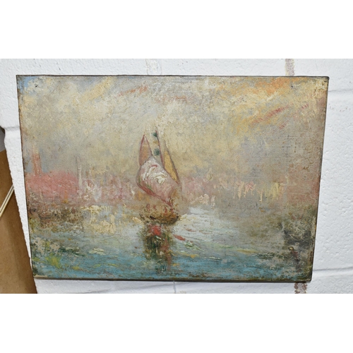 468 - A LATE 19TH /  EARLY 20TH CENTURY IMPRESSIONIST STYLE STUDY OF A BOAT UNDER SAIL, no visible signatu... 