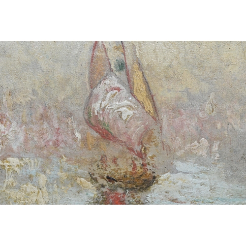 468 - A LATE 19TH /  EARLY 20TH CENTURY IMPRESSIONIST STYLE STUDY OF A BOAT UNDER SAIL, no visible signatu... 