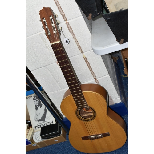 469 - A SPANISH BM ESPANA  SIX STRING ACOUSTIC GUITAR, full length 100cm x width 37.5cm together with a bo... 