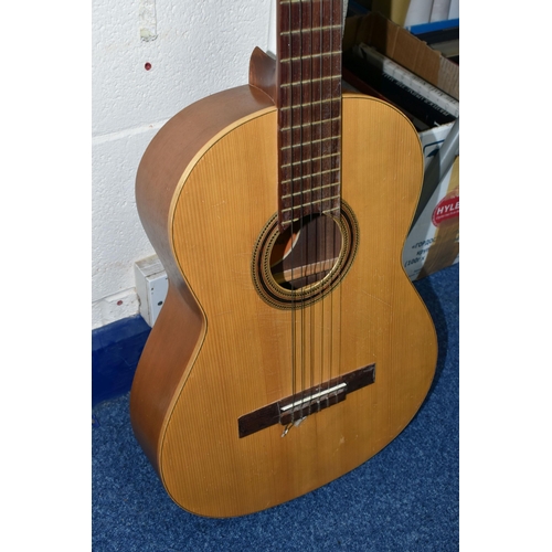 469 - A SPANISH BM ESPANA  SIX STRING ACOUSTIC GUITAR, full length 100cm x width 37.5cm together with a bo... 