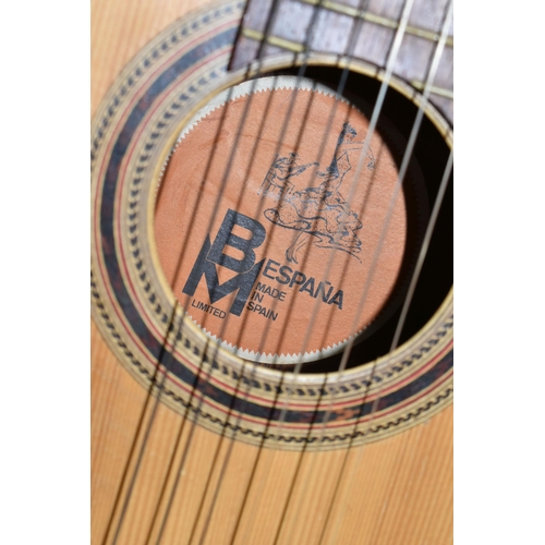 469 - A SPANISH BM ESPANA  SIX STRING ACOUSTIC GUITAR, full length 100cm x width 37.5cm together with a bo... 