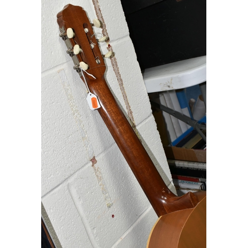 469 - A SPANISH BM ESPANA  SIX STRING ACOUSTIC GUITAR, full length 100cm x width 37.5cm together with a bo... 