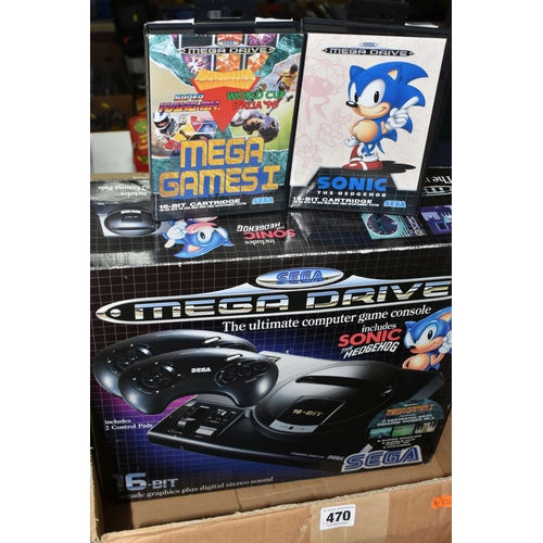 470 - SEGA MEGA DRIVE CONSOLE BOXED, includes Sonic The Hedgehog and Mega Games I complete with their box ... 