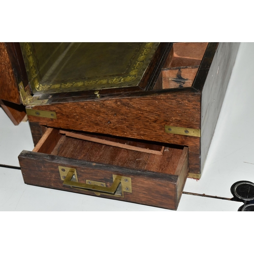 474 - TWO LARGE VICTORIAN ROSEWOOD AND BRASS BOUND WRITING SLOPES, one has tooled black leather interior w... 