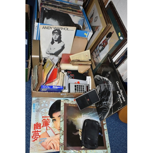 475 - TWO BOXES OF L.P RECORDS AND EPHEMERA, to include approximately forty L.P records, artists include O... 