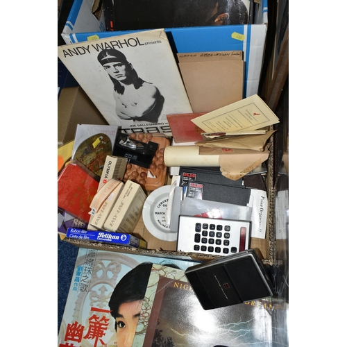 475 - TWO BOXES OF L.P RECORDS AND EPHEMERA, to include approximately forty L.P records, artists include O... 