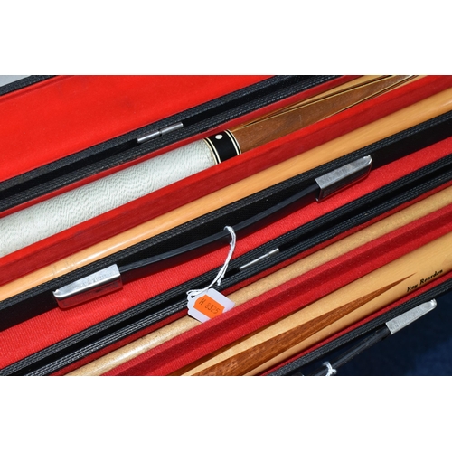 480 - TWO CASED SNOOKER CUES, comprising a two section Ray Reardon cue in a ADAC case and an unbranded '18... 