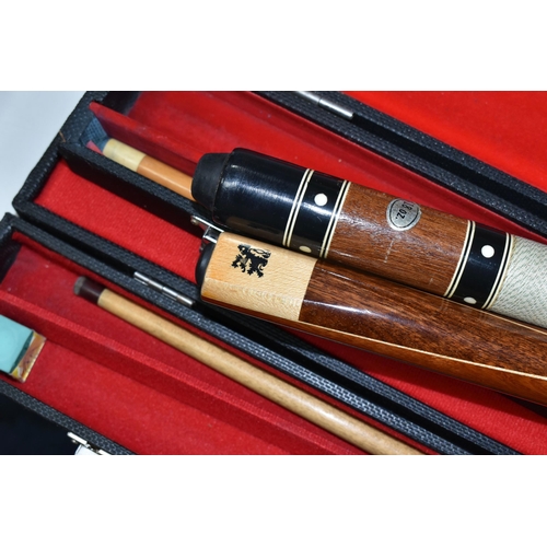 480 - TWO CASED SNOOKER CUES, comprising a two section Ray Reardon cue in a ADAC case and an unbranded '18... 