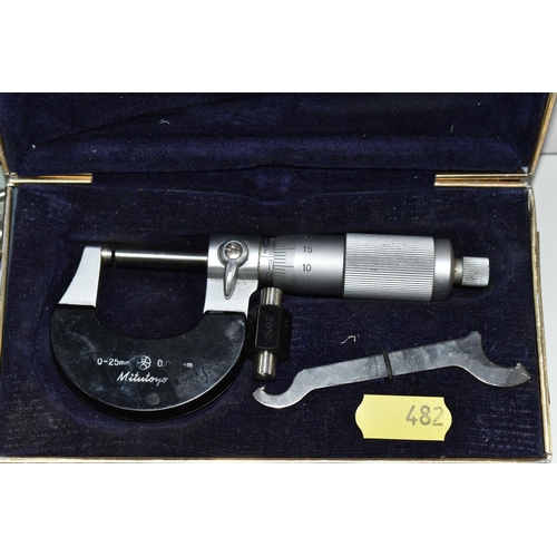 482 - A CASED MITUTOYO MICROMETER AND A CASED MOORE AND WRIGHT GUAGE MICROMETER (2) (CONDITION REPORT: no ... 