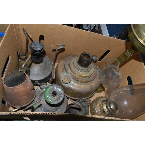 484 - FOUR BOXES OF METALWARE AND TWO SINGER SEWING MACHINES IN NEED OF RESTORATION, the boxes include sew... 