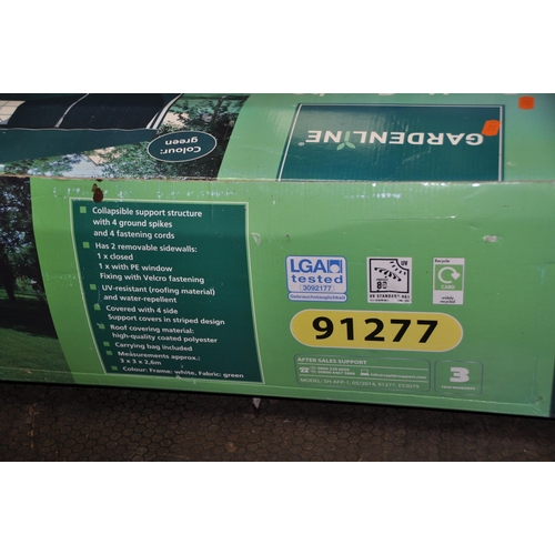 1094 - A BOXED GARDENLINE POP UP GAZEBO in green, stated size 3m x 3m x2.6m (unchecked) and a 4 tier Greenh... 