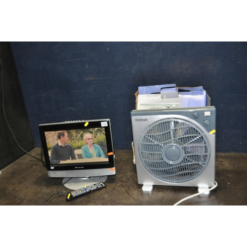 1104 - A WHARFEDALE 15in TV/DVD COMBI with remote and a Micromark 12in Box fan (both PAT pass and working) ... 