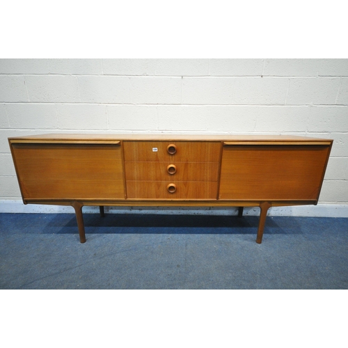 1206 - A MID CENTURY TOM ROBERTSON FOR MCINTOSH TEAK SIDEBOARD, with two fall front cupboard doors, the rig... 