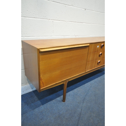 1206 - A MID CENTURY TOM ROBERTSON FOR MCINTOSH TEAK SIDEBOARD, with two fall front cupboard doors, the rig... 