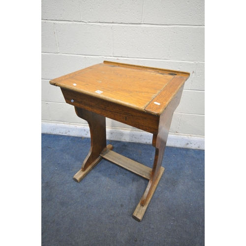 1212 - A 20TH CENTURY OAK SCHOOL DESK, width 61cm x depth 49cm x height 83cm (condition report: worn finish... 