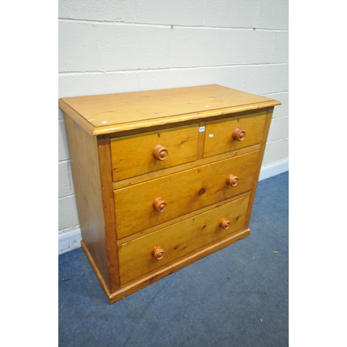 1213 - A VICTORIAN PINE CHEST OF TWO SHORT OVER TWO LONG DRAWERS, width 107cm x depth 54cm x height 96cm (c... 