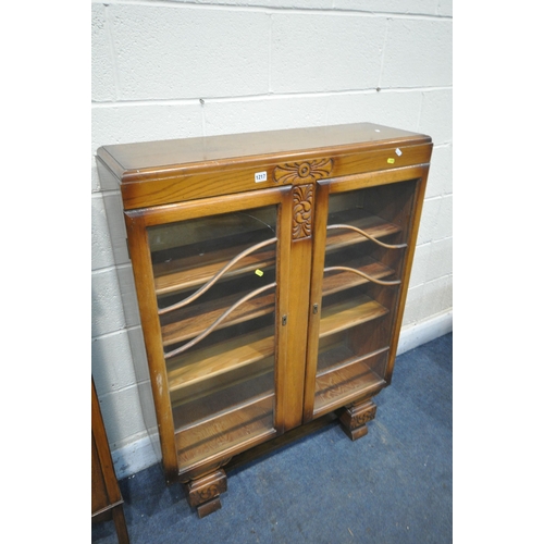 1217 - AN EDWARDIAN MAHOGANY SINGLE DOOR CHINA CABINET, width 75cm x depth 34cm x height 110cm, and an 1940... 