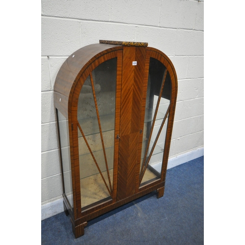 1220 - AN ART DECO MAHOGANY DOME TOP TWO DOOR CHINA CABINET, width 88cm x depth 31cm x height 140cm (condit... 