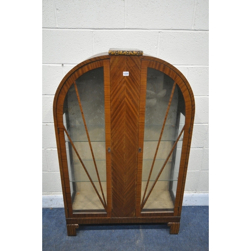 1220 - AN ART DECO MAHOGANY DOME TOP TWO DOOR CHINA CABINET, width 88cm x depth 31cm x height 140cm (condit... 