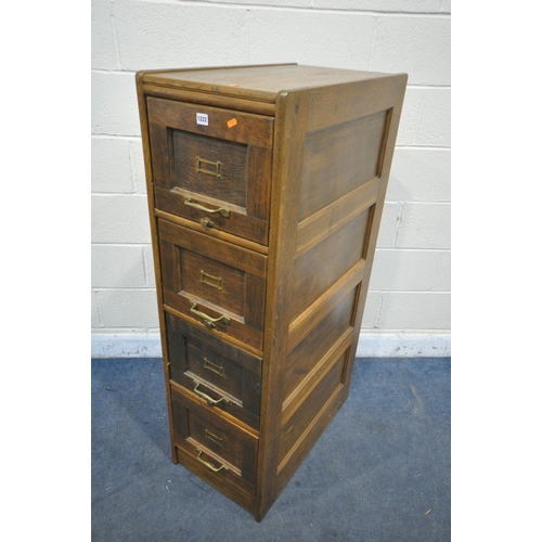 1222 - AN EARLY 20TH CENTURY OAK FOUR DRAWER FILING CABINET, width 41cm x depth 70cm x height 136cm (condit... 