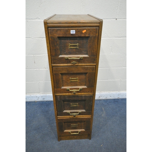 1222 - AN EARLY 20TH CENTURY OAK FOUR DRAWER FILING CABINET, width 41cm x depth 70cm x height 136cm (condit... 