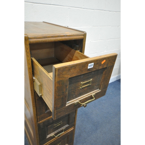 1222 - AN EARLY 20TH CENTURY OAK FOUR DRAWER FILING CABINET, width 41cm x depth 70cm x height 136cm (condit... 