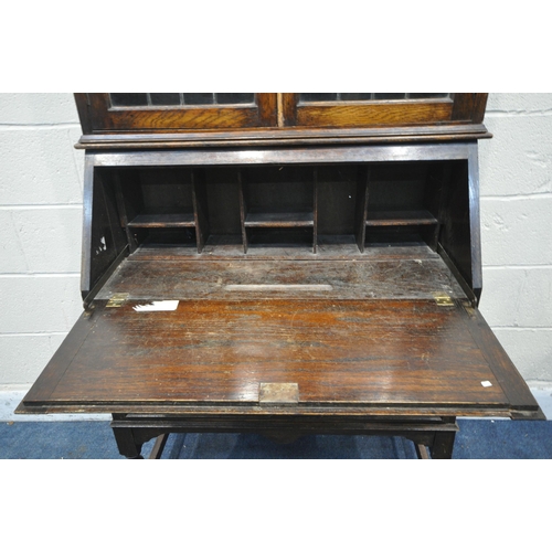 1223 - AN EARLY 20TH CENTURY BUREAU BOOKCASE, width 91cm x depth 41cm x height 202cm x height of base 106cm... 