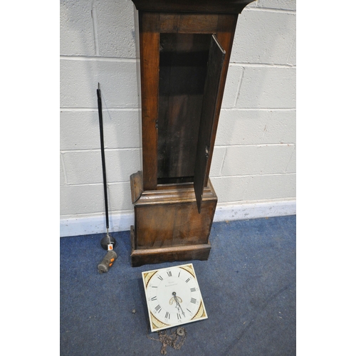 1224 - A GEORGIAN OAK 30 HOUR LONGCASE CLOCK, the 10 inch dial with Roman and Arabic numerals, singed Evans... 