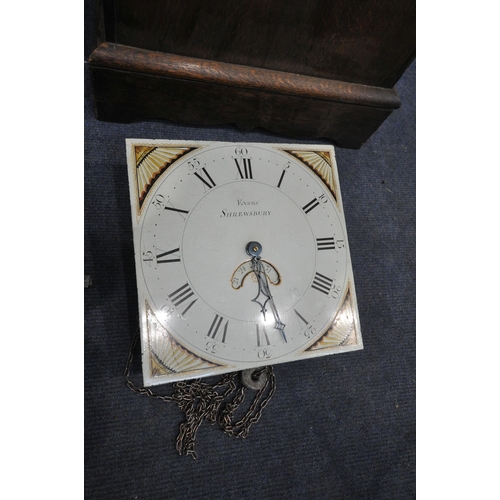 1224 - A GEORGIAN OAK 30 HOUR LONGCASE CLOCK, the 10 inch dial with Roman and Arabic numerals, singed Evans... 