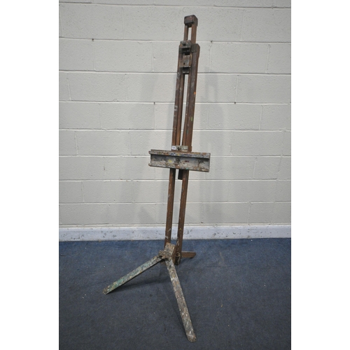 1225 - A 19TH CENTURY MAHOGANY FOLDING ARTIST EASEL (condition report: historical paint splashes)