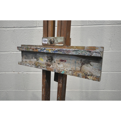 1225 - A 19TH CENTURY MAHOGANY FOLDING ARTIST EASEL (condition report: historical paint splashes)