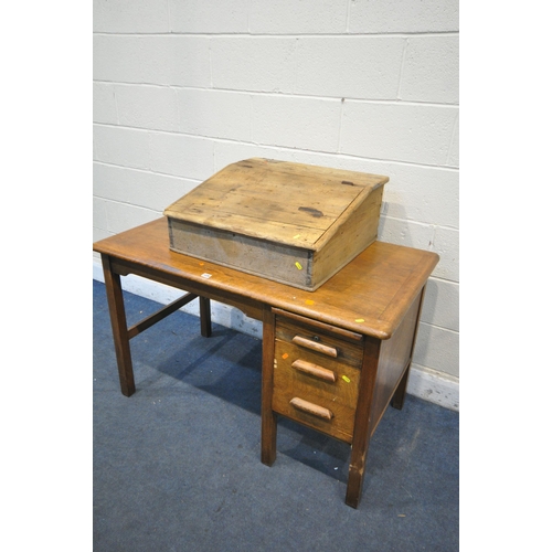 1226 - AN OAK DESK with two drawers, width 122cm x depth 69cm x height 77cm, along with a sloped tabletop d... 