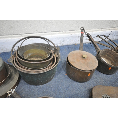 1234 - A LARGE SELECTION OF COPPER PANS AND SINGLE HANDLE BUCKETS, of various styles and sizes, along with ... 