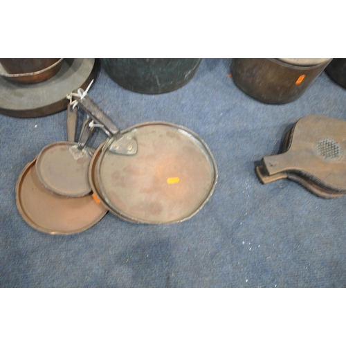 1234 - A LARGE SELECTION OF COPPER PANS AND SINGLE HANDLE BUCKETS, of various styles and sizes, along with ... 