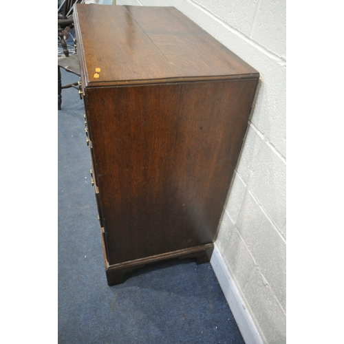 1237 - A GEORGIAN OAK CHEST OF TWO SHORT OVER THREE LONG DRAWERS, with brass swan neck handles, on bracket ... 