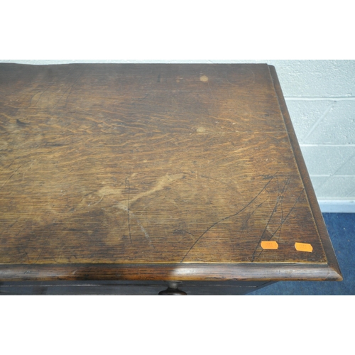 1238 - A 19TH CENTURY OAK CHEST OF THREE DRAWERS, with turned handles, width 104cm x depth 52cm x height 99... 