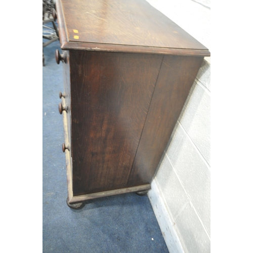 1238 - A 19TH CENTURY OAK CHEST OF THREE DRAWERS, with turned handles, width 104cm x depth 52cm x height 99... 