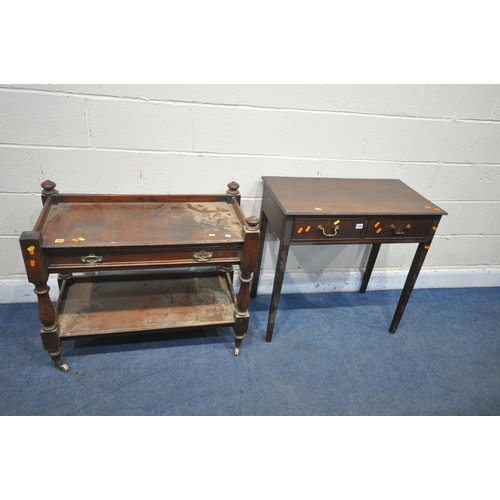 1244 - A GEORGIAN STYLE OAK SIDE TABLE, with two drawers, width 78cm x depth 43cm x height 75cm, and a Vict... 