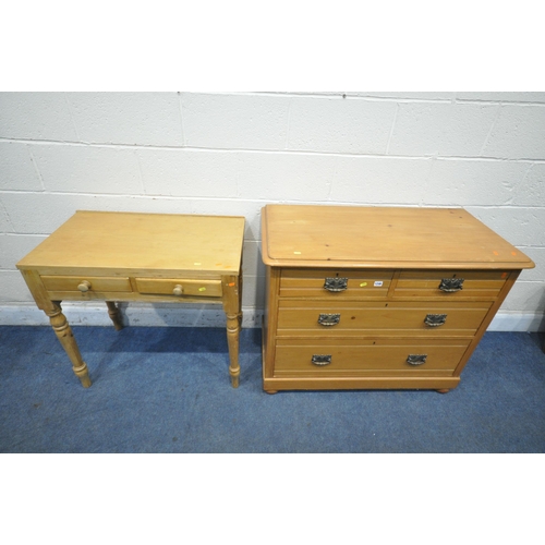 1246 - AN EDWARDIAN SATINWOOD CHEST OF TWO SHORT AND TWO LONG DRAWERS, on bun feet, width 103cm x depth 50c... 