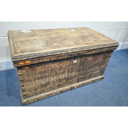 1247 - A 19TH CENTURY STAINED PINE TOOL CHEST, width 92cm x depth 48cm x height 48cm (condition report: dis... 