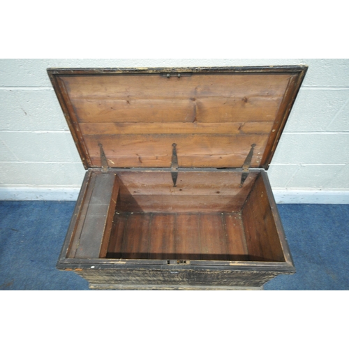 1247 - A 19TH CENTURY STAINED PINE TOOL CHEST, width 92cm x depth 48cm x height 48cm (condition report: dis... 