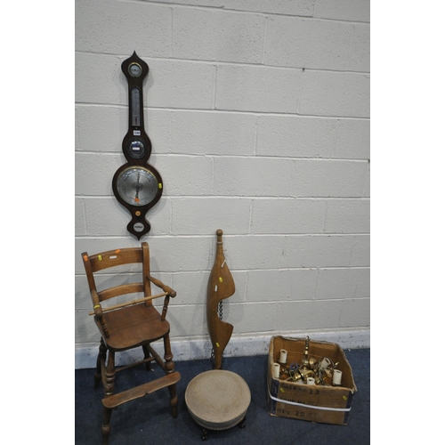 1249 - A GEORGIAN ROSEWOOD WHEEL BAROMETER, signed Bateman of Mold, height 95cm, a Victorian oak child's hi... 