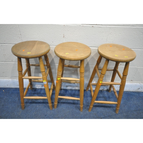 1252 - THREE BEECH HIGH STOOLS, height 69cm (condition report: surface scratches) (3)