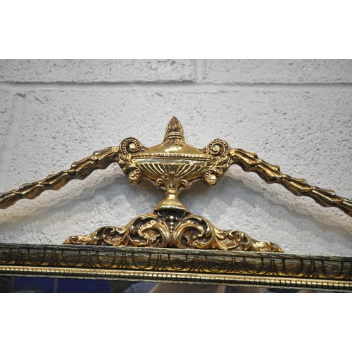 1258 - A FRENCH GILT FRAMED WALL MIRROR, with an ewer pediment, 98cm x 77cm, another foliate gilt framed wa... 