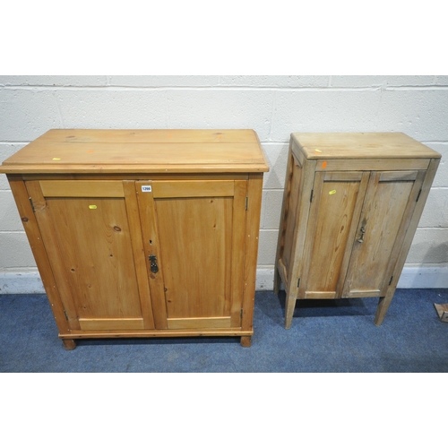 1266 - A MODERN PINE PANELLED TWO DOOR CUPBOARD, width 89cm x depth 42cm x height 91cm, and a bespoke small... 