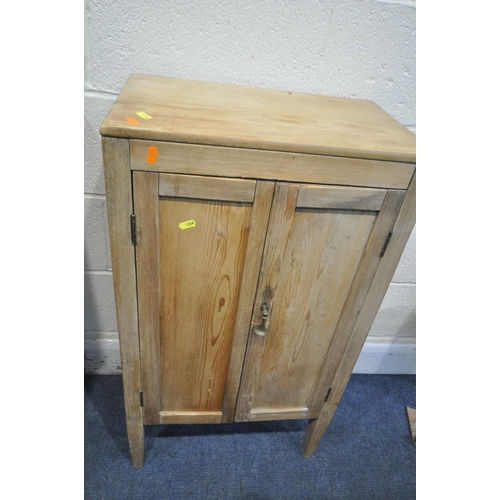 1266 - A MODERN PINE PANELLED TWO DOOR CUPBOARD, width 89cm x depth 42cm x height 91cm, and a bespoke small... 