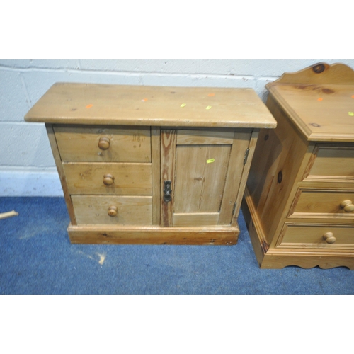 1268 - A SMALL VICTORIAN STYLE DOMED TOP TRUNK, width 69cm x depth 34cm x height 39cm, a pine cabinet with ... 