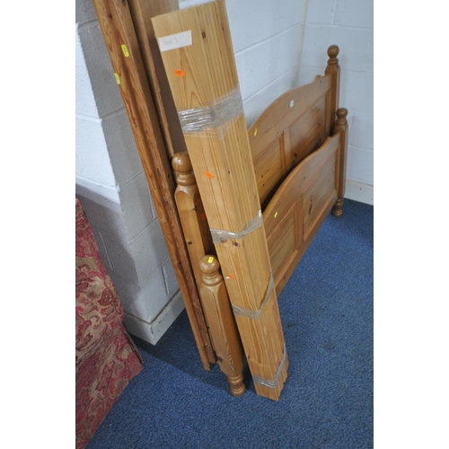 1271 - A PINE 4FT6 BEDSTEAD, with side rails and slats (condition report: surface marks)