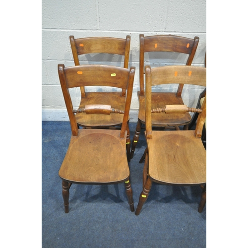 1277 - A SET OF FOUR EARLY 20TH CENTURY OAK WINDSOR KITCHEN CHAIRS, and a set of three Victorian mahogany b... 