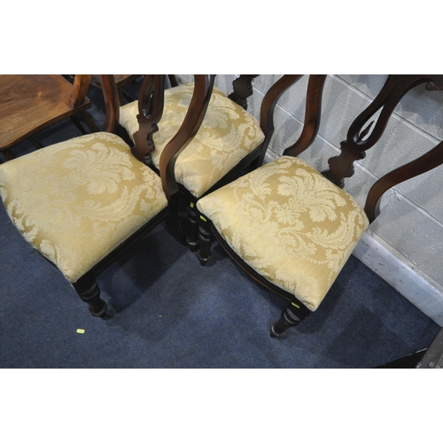 1277 - A SET OF FOUR EARLY 20TH CENTURY OAK WINDSOR KITCHEN CHAIRS, and a set of three Victorian mahogany b... 